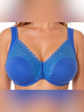 Glamorise GK788 Magic Lift Front Closure Underwire Bra Blue 36F Lace USED